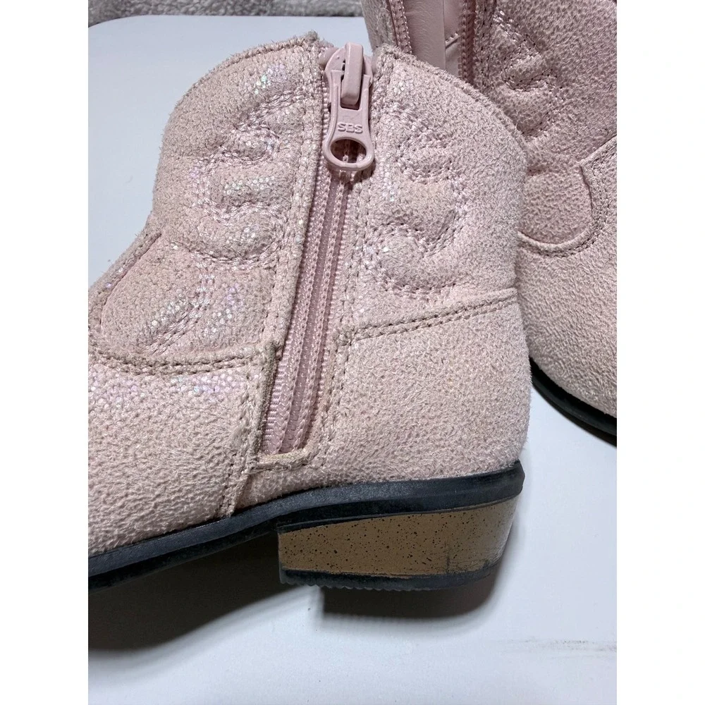 Cat & Jack Toddler Girls Pink Glitter Western Cowboy Boots Size 8 Ankle Booties
